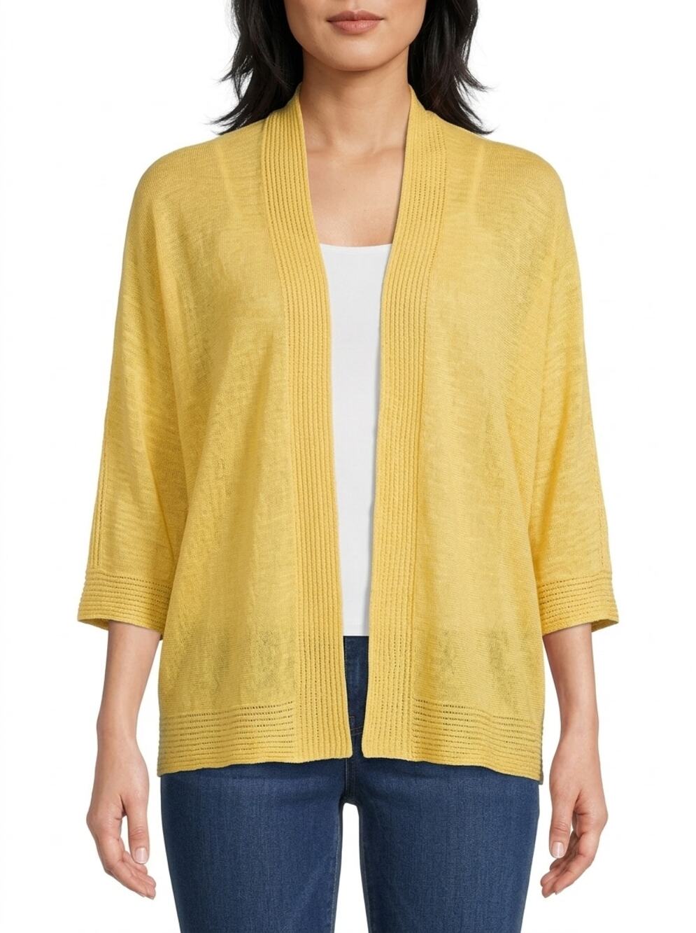 Chico's Ramie Blend Open Front Knit Cardigan Sweater Women Size S/M